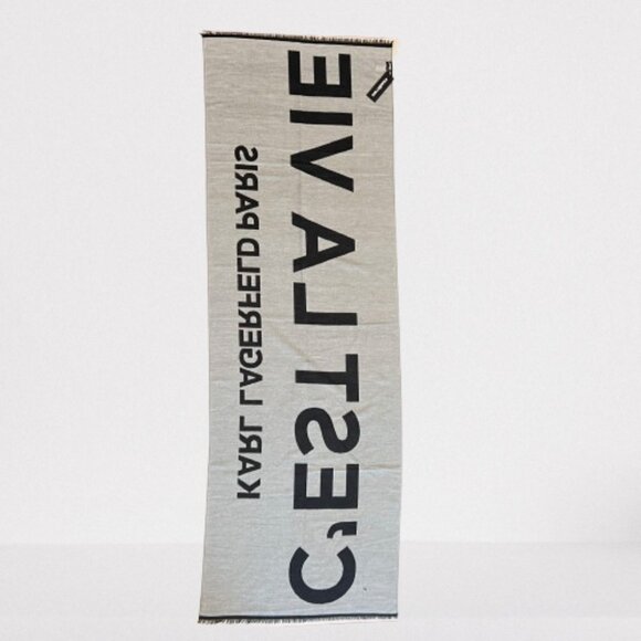 NEW Karl Lagerfeld C'est La Vie Logo Fringed Scarf- Oversized- Unisex - Picture 3 of 14